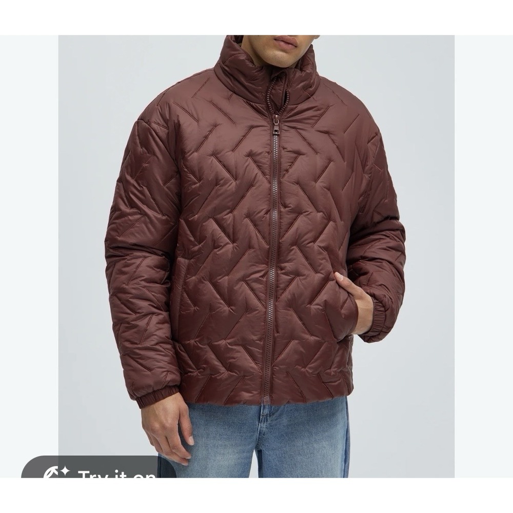 Fashion Nova Men's Puffer Jacket Burgundy Sz Medium Light Weight New